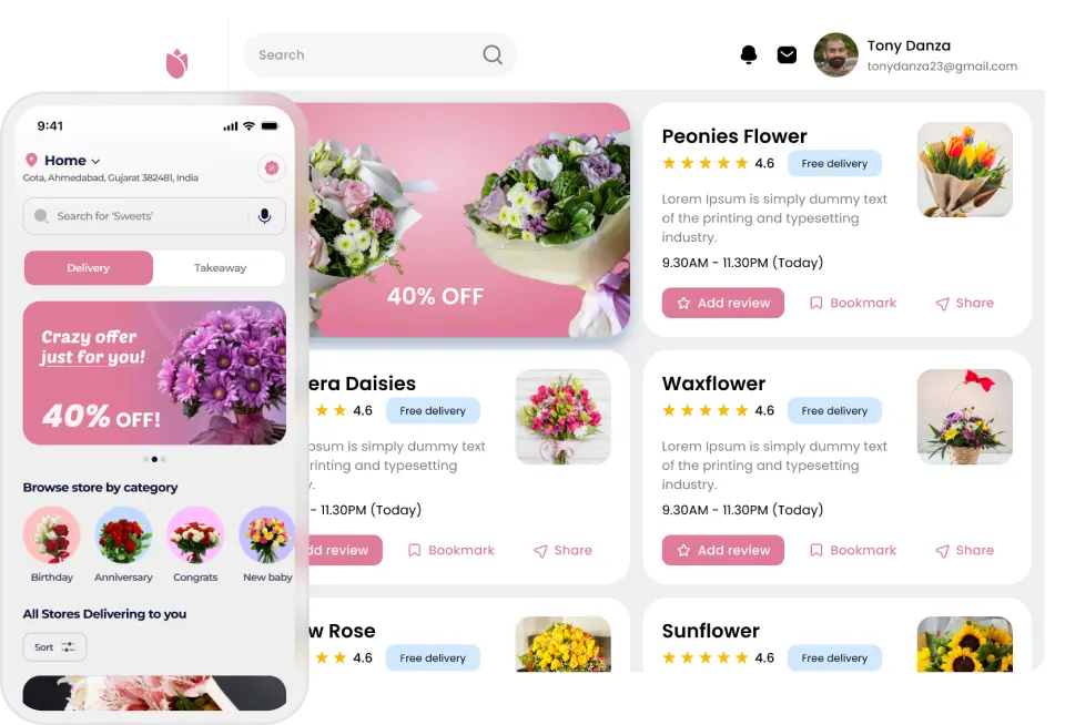 Branded flower delivery customer app by Deonde