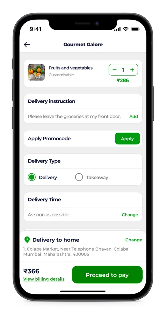Grocery driver app screen 1